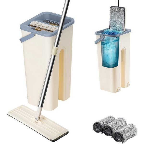 Youyijia Wischmopp Set mit Eimer – Flacher Bodenwischer mit Auswringfunktion Moppaufsatz