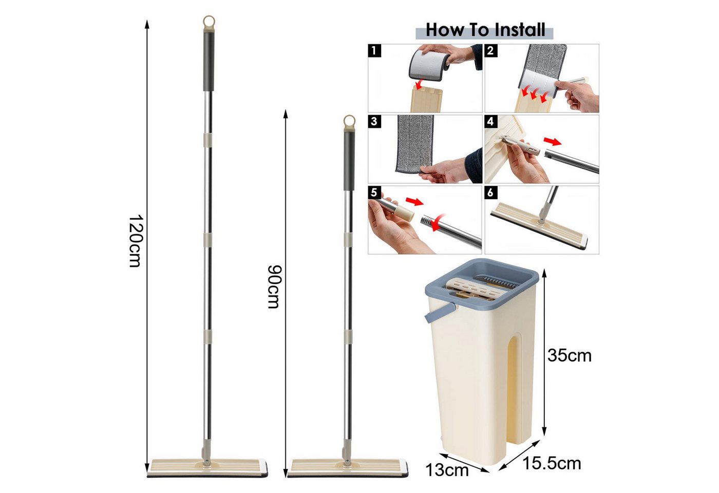 Youyijia Wischmopp Set mit Eimer – Flacher Bodenwischer mit Auswringfunktion Moppaufsatz – Bild 4 von 5