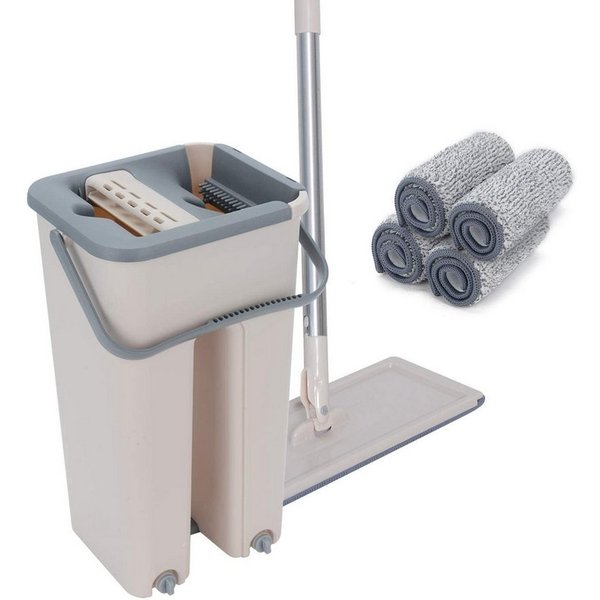 Youyijia Wischmopp Set mit Eimer – Flacher Bodenwischer mit Auswringfunktion Moppaufsatz