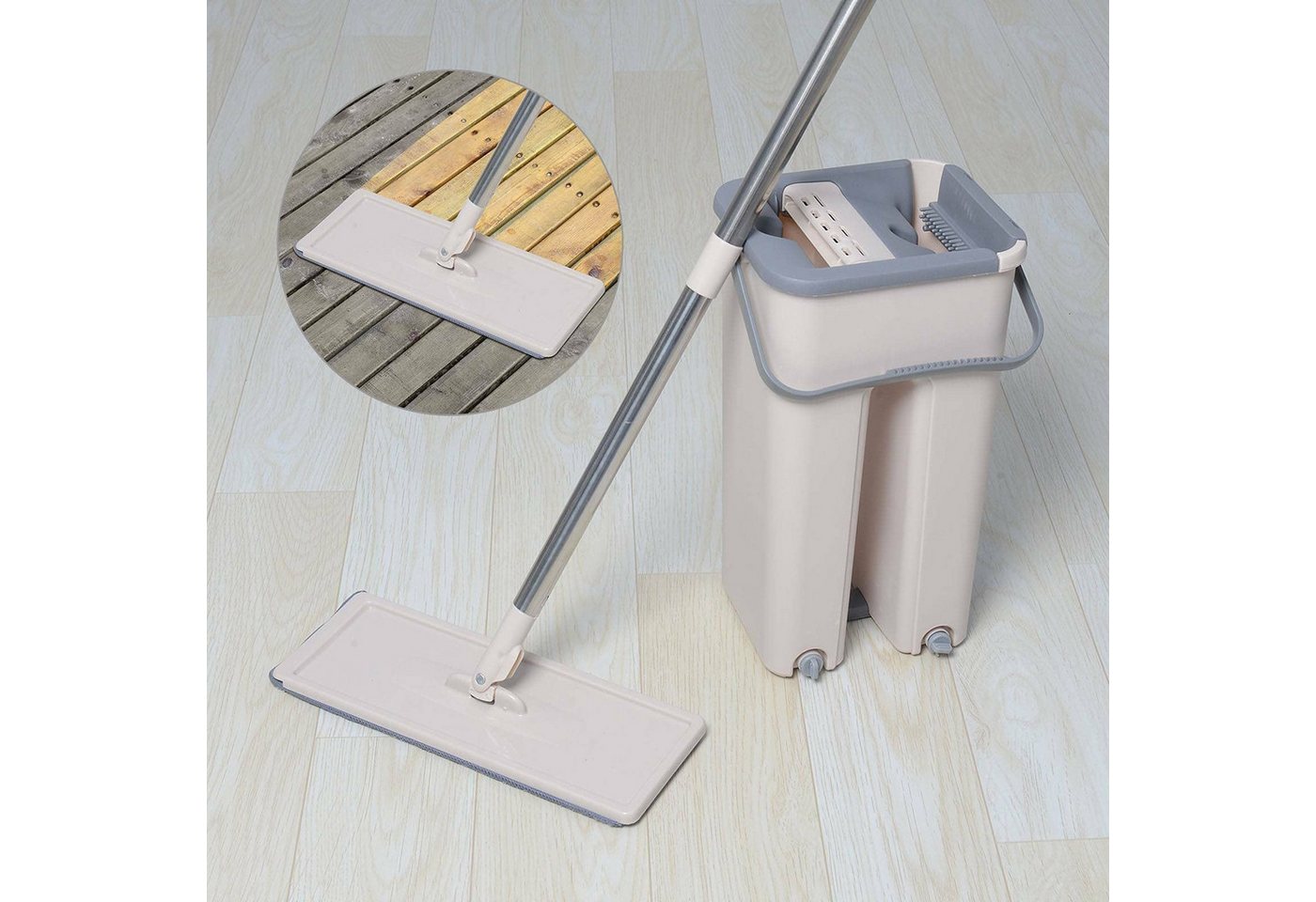 Youyijia Wischmopp Set mit Eimer – Flacher Bodenwischer mit Auswringfunktion Moppaufsatz – Bild 4 von 5