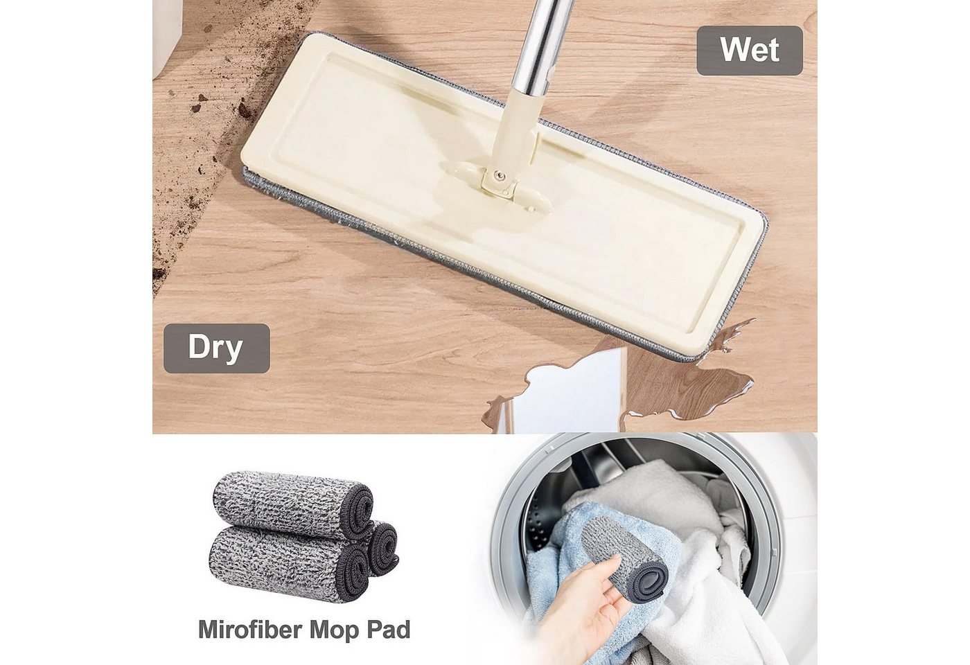 Youyijia Wischmopp Set mit Eimer – Flacher Bodenwischer mit Auswringfunktion Moppaufsatz – Bild 5 von 5