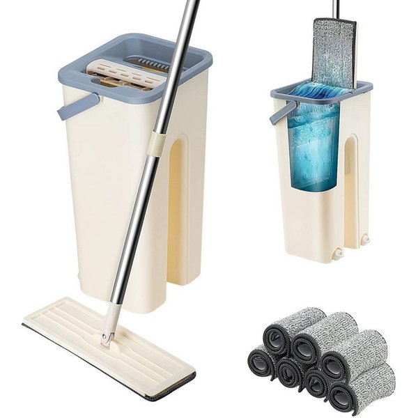 Youyijia Wischmopp Set mit Eimer – Flacher Bodenwischer mit Auswringfunktion Moppaufsatz