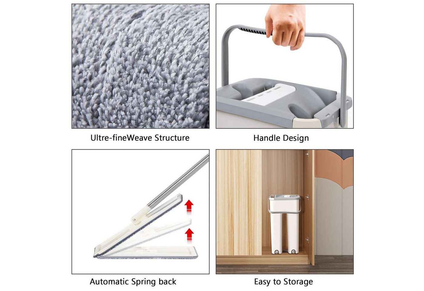 Youyijia Wischmopp Set mit Eimer – Flacher Bodenwischer mit Auswringfunktion Moppaufsatz – Bild 5 von 5