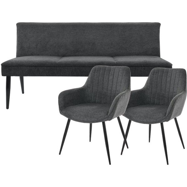 YOZI Sitzbank Sitzbank & Esszimmerstuhl Set, Dunkelgrau, Metallbeine schwarz (3-St)