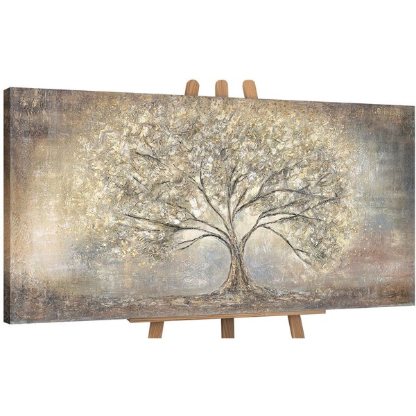 YS-Art Gemälde Goldbaum, Abstrakte Bilder, Leinwand Bild Handgemalt Gold Baum Stammbaum Braun