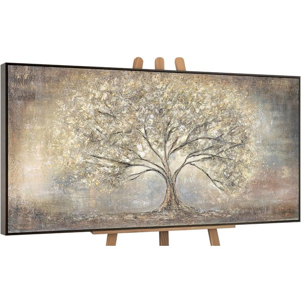 YS-Art Gemälde Goldbaum, Abstrakte Bilder, Leinwand Bild Handgemalt Gold Baum Stammbaum Braun