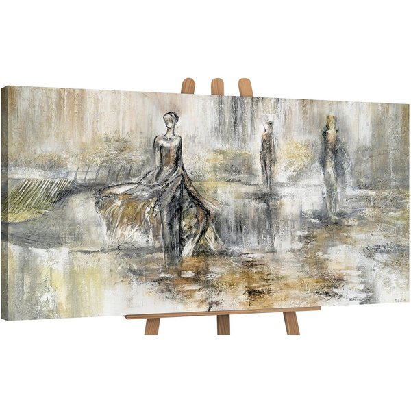 YS-Art Gemälde Modenschau, Menschen, Leinwand Bild Handgemalt Frauen im Kleid Braun Abstrakt