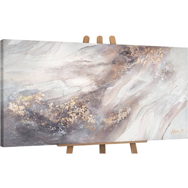 YS-Art Gemälde Relax, Abstrakte Bilder, Leinwand Bild Handgemalt Abstrakt Gold Lila Weiß