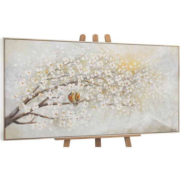 YS-Art Gemälde Sonnenaufgang, Natur, Leinwand Bild Handgemalt Zwei Vögel auf dem Baum Sonnenschein