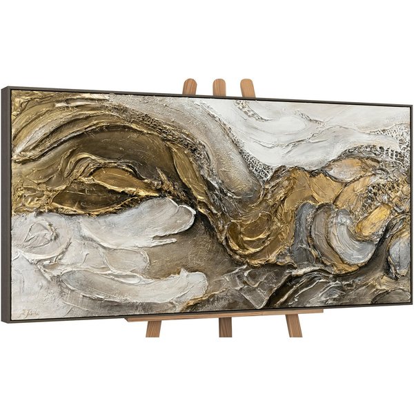 YS-Art Gemälde Unendlichkeit, Abstrakte Bilder, Leinwandbild Abstrakt 3D Effekt in Gold mit Rahmen