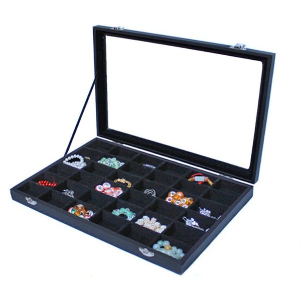Yudu Schmuckkasten Schmuckkasten Schmucklade Schmucktablett Glasdeckel schwarz