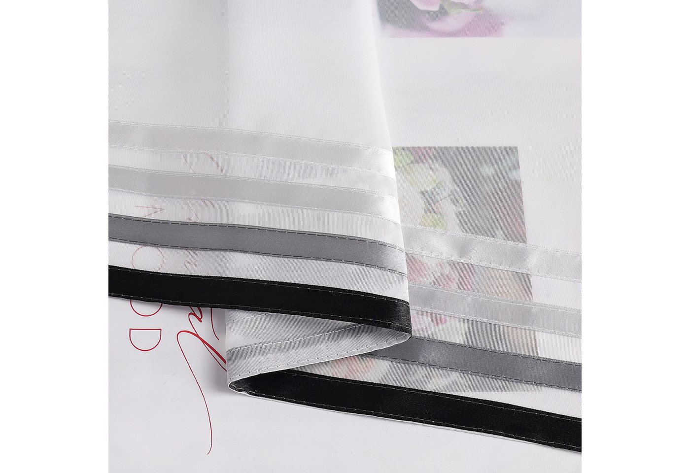 Yujiao Mao Scheibengardine (1 St), Ösen, transparent, mit Satinband, Voile Weiß und Schwarz – Bild 5 von 5
