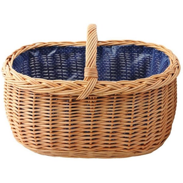 YULKA Einkaufskorb Weidenkorb BAGI BLAU 2 Flechtkorb mit folierter Stoffeinlage, 48 l, ökologisches Weidengeflecht, stilvoll und praktisch