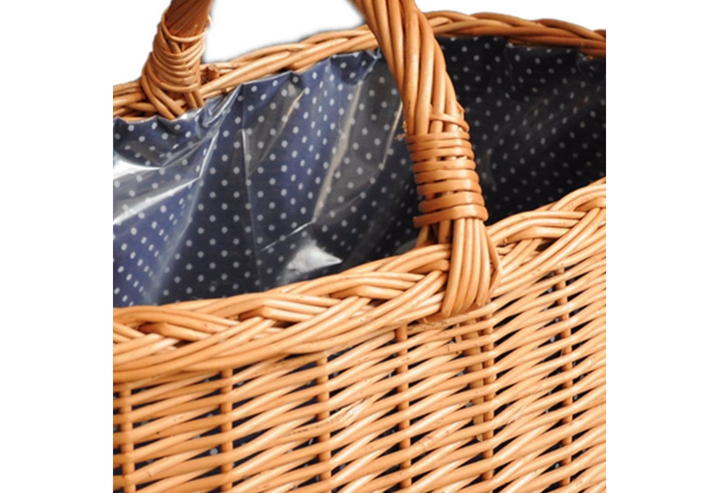 YULKA Einkaufskorb Weidenkorb BAGI BLAU 2 Flechtkorb mit folierter Stoffeinlage, 48 l, ökologisches Weidengeflecht, stilvoll und praktisch – Bild 4 von 4