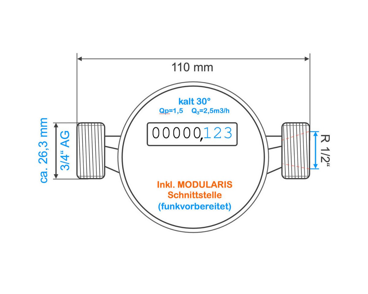 ZAEHLER.de Wasserzähler Qundis Q water 4 Verschraubungs-Wasserzähler Q3 = 2,5 m3/h 80 110 130, (Wasserzähler inkl. Dichtungen und Plobiermaterial), funkvorberei – Bild 2 von 3