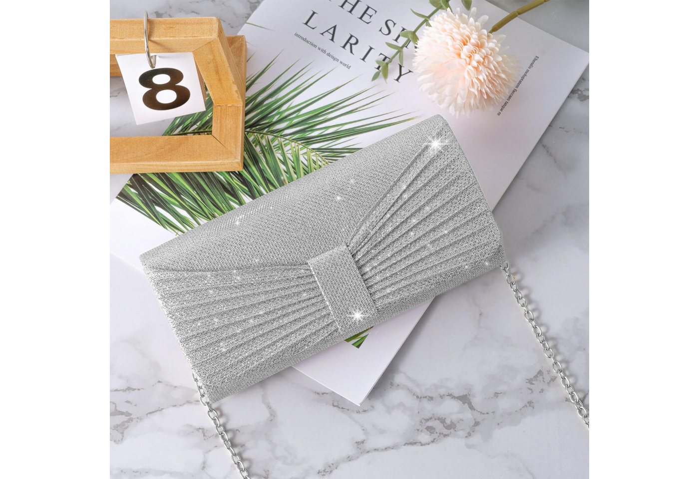 Zaewry Abendtasche Damen-Abendtasche, Handtasche für Hochzeit und Party, glänzende Abendtasche, Damen-Umhängetasche mit Kette – Bild 3 von 5
