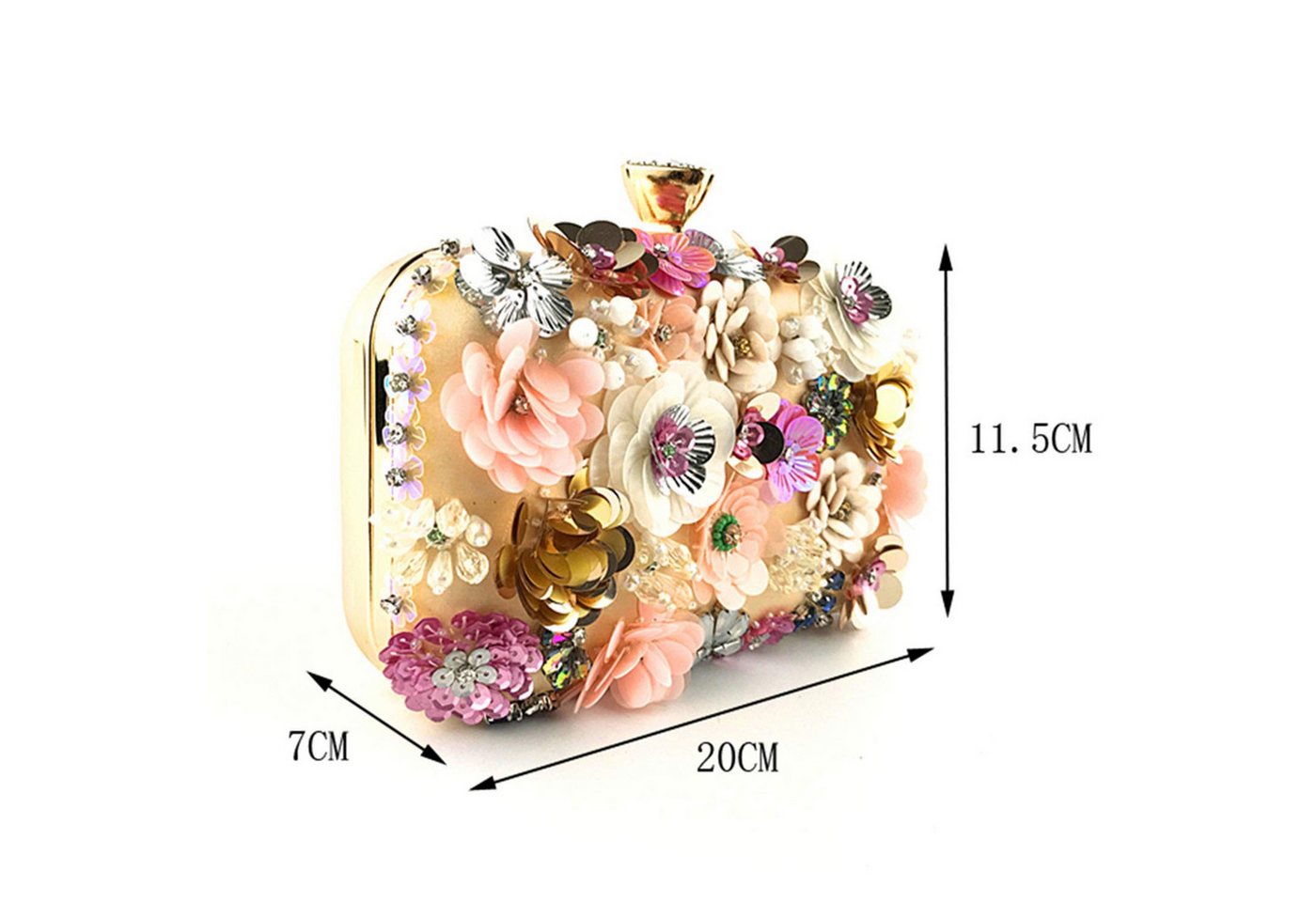 Zaewry Abendtasche Damen-Clutch mit Blumenmuster, Abendhandtasche, Schultertasche, mit Kettenriemen – Bild 3 von 5