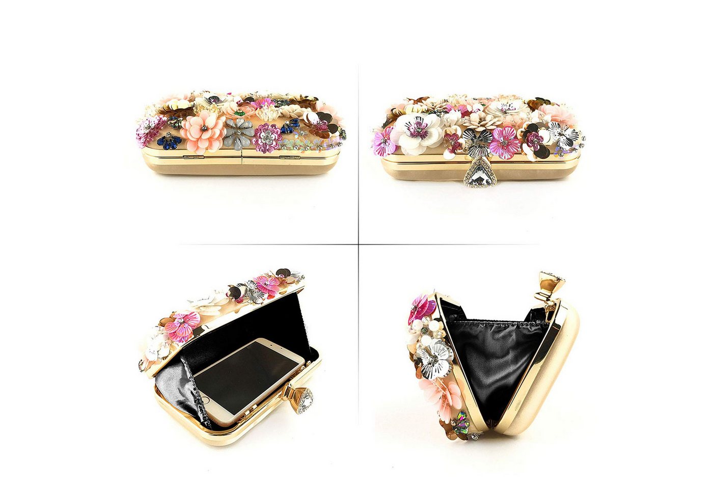 Zaewry Abendtasche Damen-Clutch mit Blumenmuster, Abendhandtasche, Schultertasche, mit Kettenriemen – Bild 4 von 5