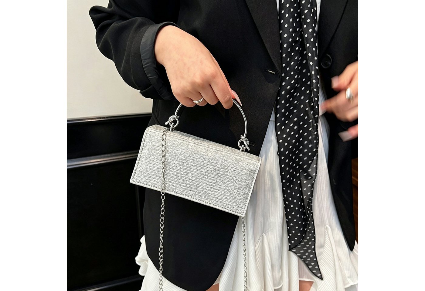 Zaewry Abendtasche Damen Glitzer-Abendtasche, Pailletten-Handtasche, Damen Schultertasche mit Kette, Stylische Abendtasche – Bild 4 von 5