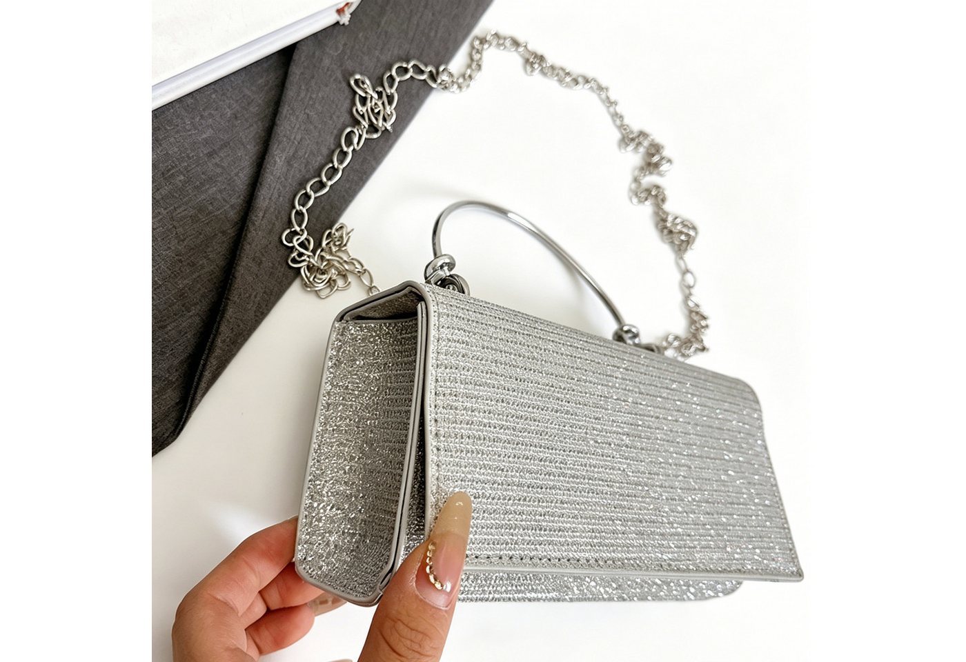 Zaewry Abendtasche Damen Glitzer-Abendtasche, Pailletten-Handtasche, Damen Schultertasche mit Kette, Stylische Abendtasche – Bild 5 von 5