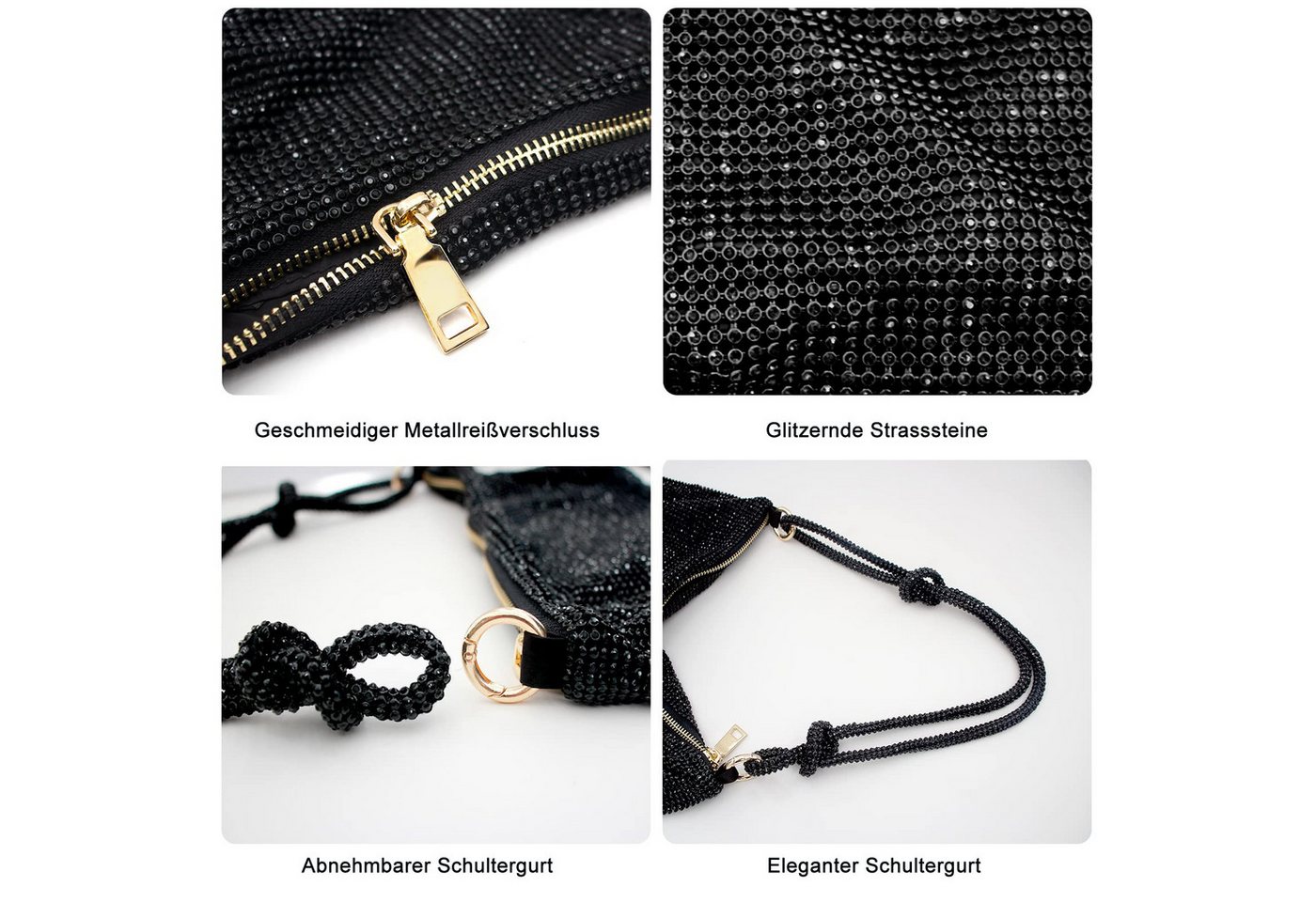 Zaewry Abendtasche Glitzernde Strass-Abendtasche, Clutch für Damen, elegante, kleine Handtasche für besondere Anlässe – Bild 4 von 5