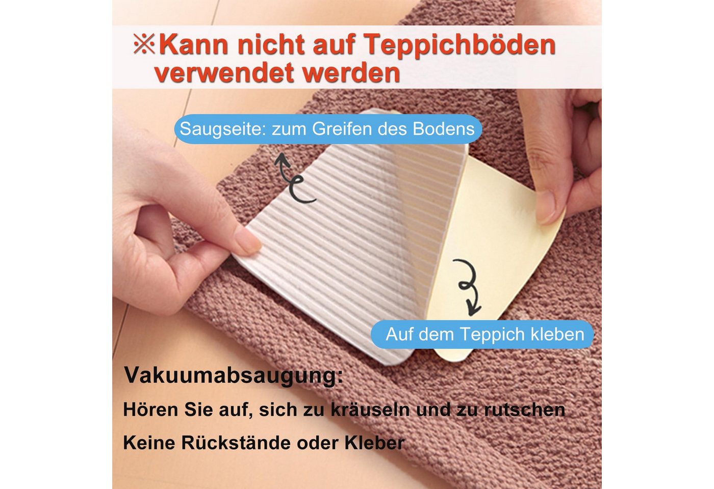 Zaewry Antirutsch Teppichunterlage Teppich-Greifer, rutschfest, waschbar, Vacuum Tech, (8-St), für Parkettboden Fliesen Rutschmatte 10x10cm 8 Stück – Bild 2 von 5
