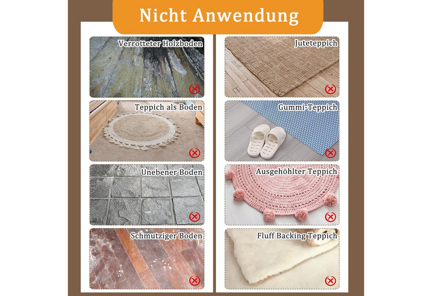 Zaewry Antirutsch Teppichunterlage Teppich-Greifer, rutschfest, waschbar, Vacuum Tech, (8-St), für Parkettboden Fliesen Rutschmatte 10x10cm 8 Stück – Bild 4 von 5