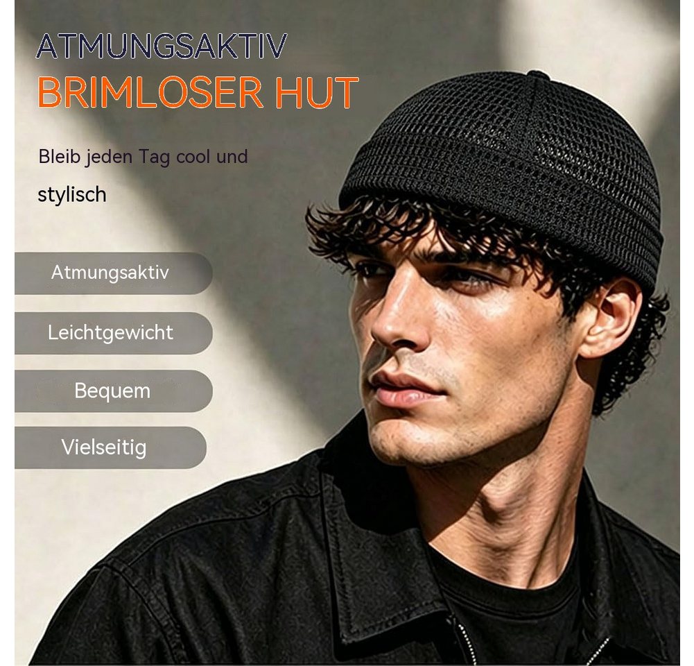 Zaewry Dockermütze Docker-Cap Herren Seemannsmütze Hafenmütze Basecap Randlose Docker-Mütze für Damen Herren Leichte Mesh-Totenkopf-Kappe – Bild 2 von 5