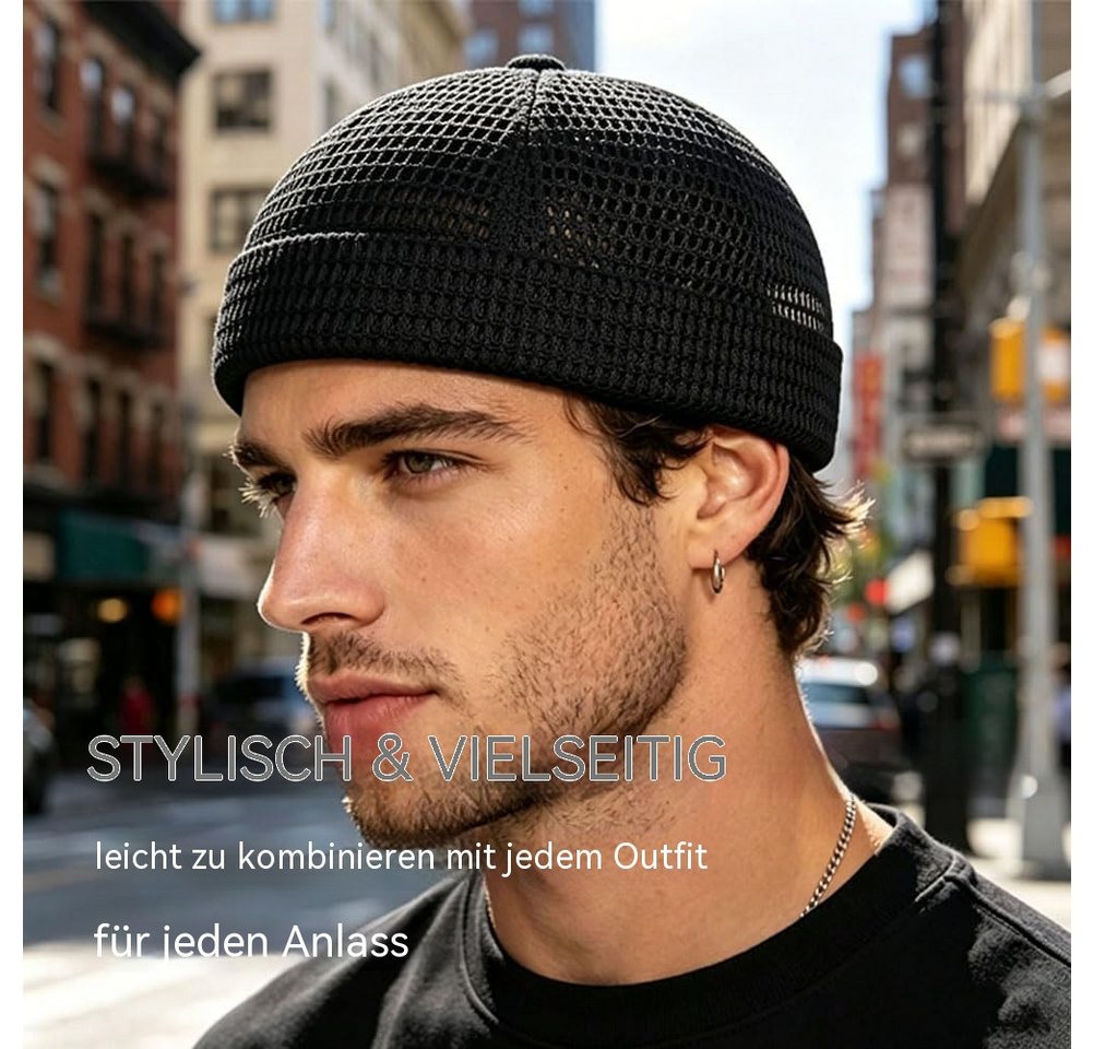 Zaewry Dockermütze Docker-Cap Herren Seemannsmütze Hafenmütze Basecap Randlose Docker-Mütze für Damen Herren Leichte Mesh-Totenkopf-Kappe – Bild 3 von 5