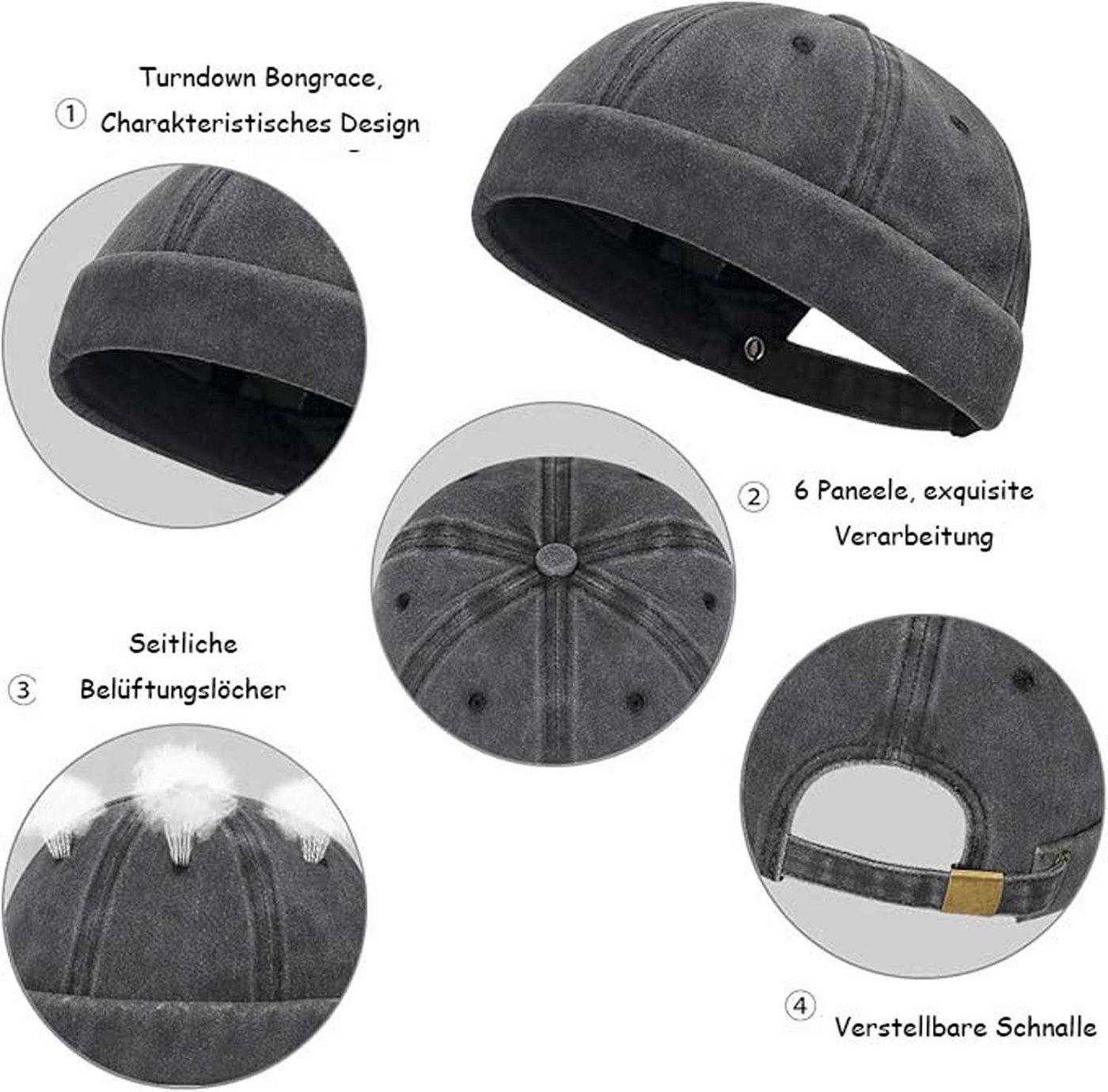 Zaewry Dockermütze Docker-Cap Herren Seemannsmütze Hafenmütze Basecap Tragbar – Bild 3 von 5