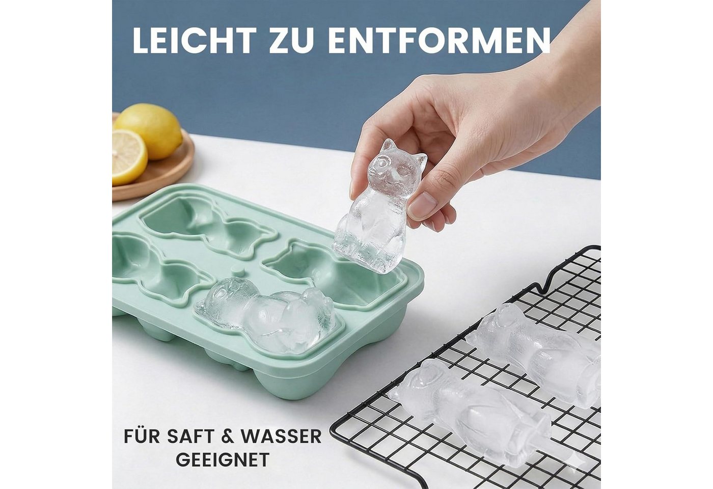 Zaewry Eiswürfelform Eiswürfelform Silikon Katze, Lustige Tier Eiswürfel Form mit Deckel, Silikonform für Whiskey & Cocktails – Bild 3 von 5