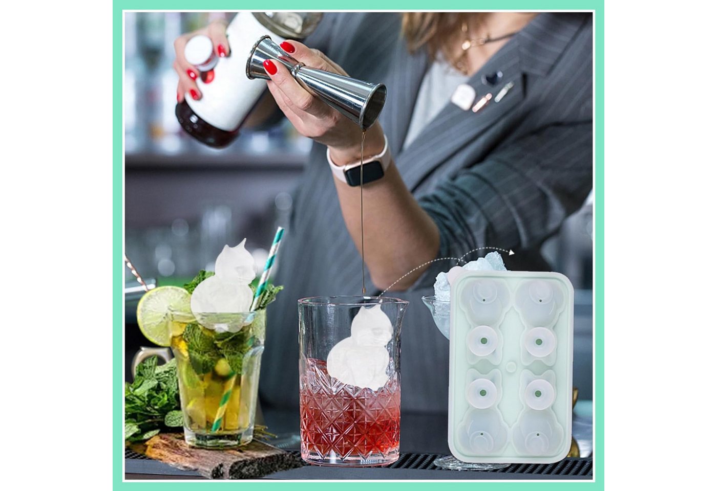 Zaewry Eiswürfelform Eiswürfelform Silikon Katze, Lustige Tier Eiswürfel Form mit Deckel, Silikonform für Whiskey & Cocktails – Bild 4 von 5