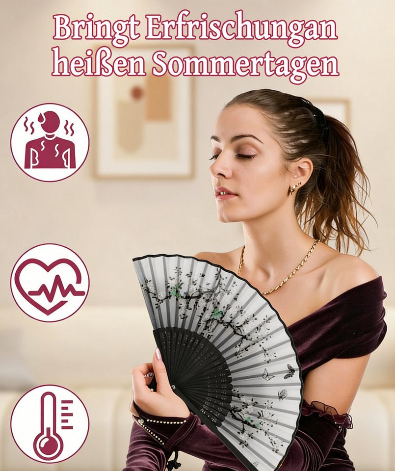 Zaewry Handfächer Quasten-Handfächer, Vintage-Faltfächer, geeignet für Geburtstage, Partys, Hochzeiten und Fotoshootings. – Bild 5 von 5