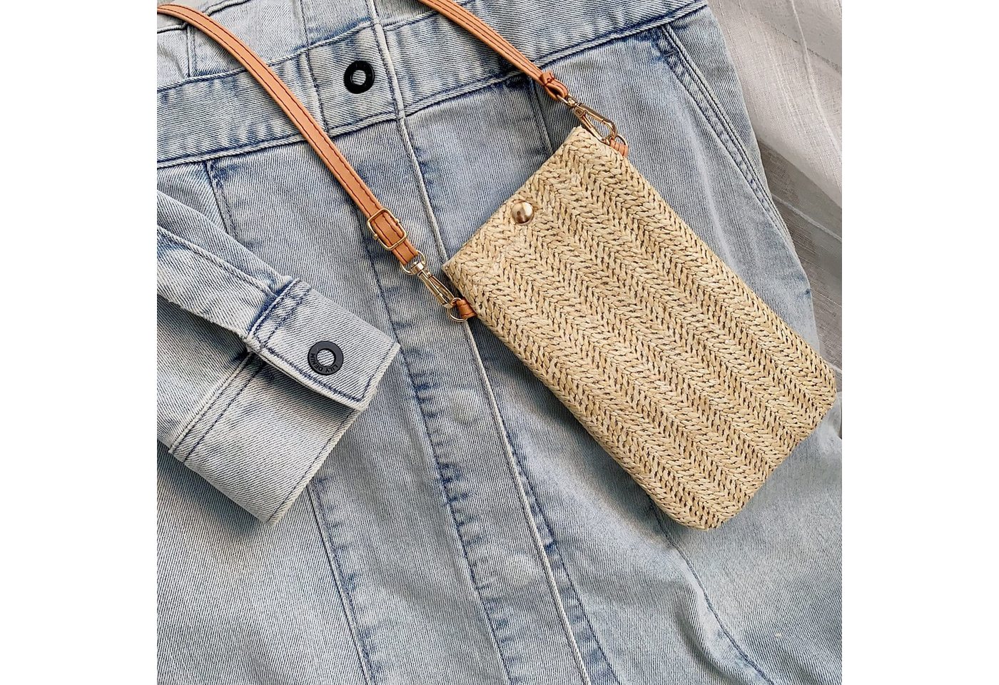 Zaewry Handytasche Umhängetasche Damen, Strohtaschen für Frauen Crossbody Strand Tasch – Bild 4 von 4