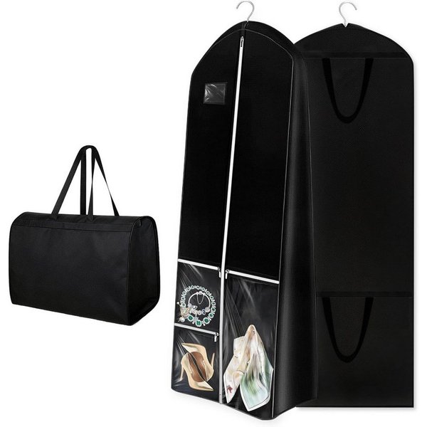 Zaewry Kleidersack Lang 180×60 cm, Faltbare Kleiderhülle mit 4 Taschen, mit Griffen