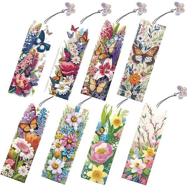 Zaewry Lesezeichen 8 Stück 5D-Diamant-Kunst-Lesezeichen für Leseliebhaber, mit Quasten, Geschenk für Abschlussfeier, Geburtstag, Blume