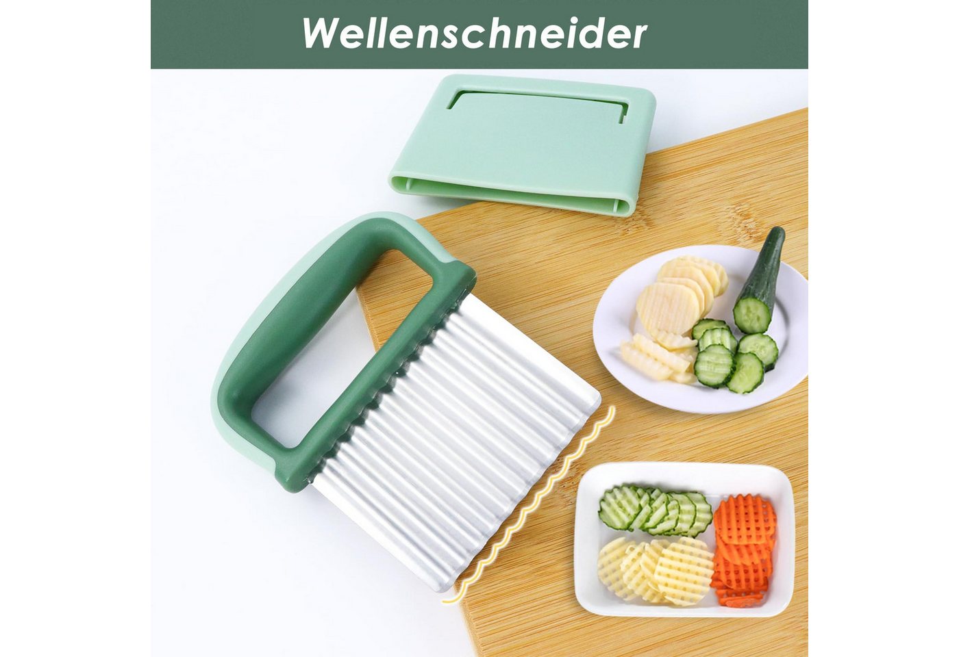 Zaewry Messerwelle Wellenschneider, Pommes Wellenmesser, Wellenmesser mit Schutzhülle, Wellenmesser Rostfreier Stahl – Bild 3 von 5
