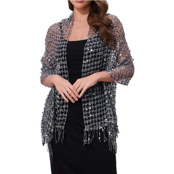Zaewry Modeschal Damen Pailletten-Modeschal, Fransen- und Lochmuster-Schal, glänzender modeschal, ideal für Partys, Bälle und Hochzeiten