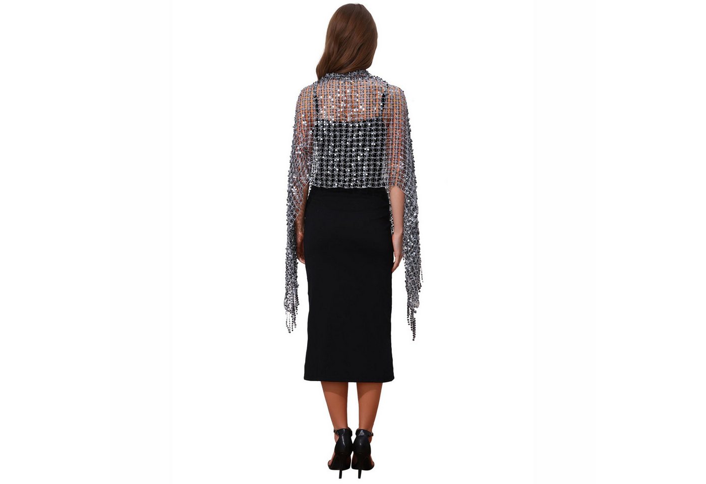 Zaewry Modeschal Damen Pailletten-Modeschal, Fransen- und Lochmuster-Schal, glänzender modeschal, ideal für Partys, Bälle und Hochzeiten – Bild 2 von 5