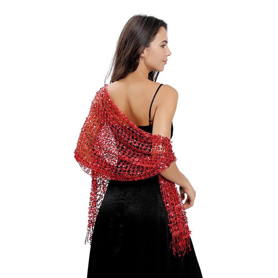 Zaewry Modeschal Damen Pailletten-Modeschal, Fransen- und Lochmuster-Schal, glänzender modeschal, ideal für Partys, Bälle und Hochzeiten – Bild 3 von 5