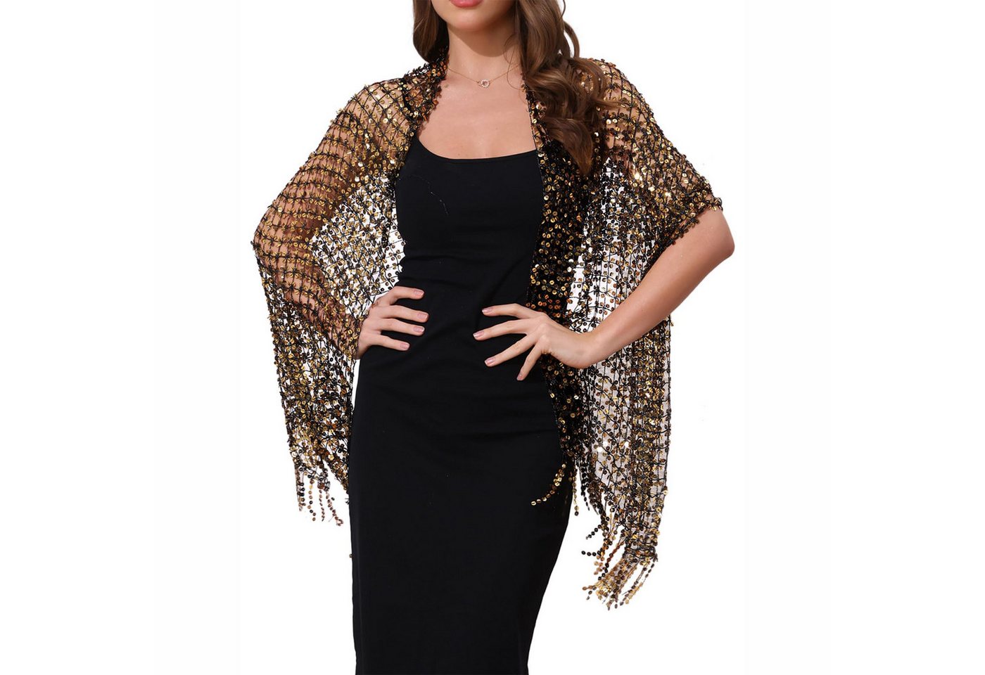 Zaewry Modeschal Damen Pailletten-Modeschal, Fransen- und Lochmuster-Schal, glänzender modeschal, ideal für Partys, Bälle und Hochzeiten – Bild 4 von 5
