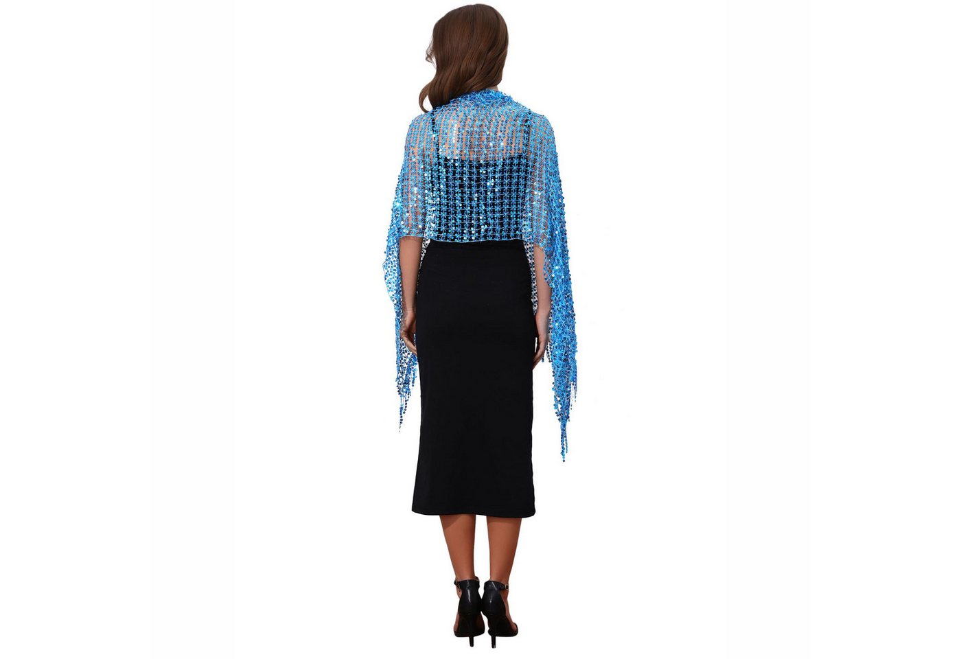 Zaewry Modeschal Damen Pailletten-Modeschal, Fransen- und Lochmuster-Schal, glänzender modeschal, ideal für Partys, Bälle und Hochzeiten – Bild 5 von 5