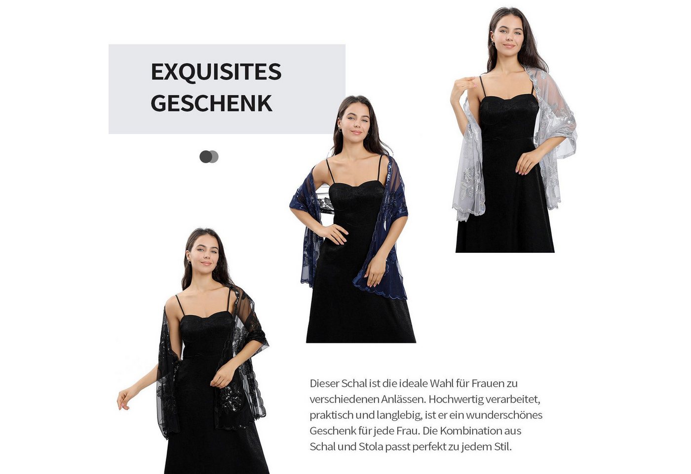 Zaewry Modeschal Elegante Damen-Stola, leichter Schal für Abendkleider – Bild 5 von 5