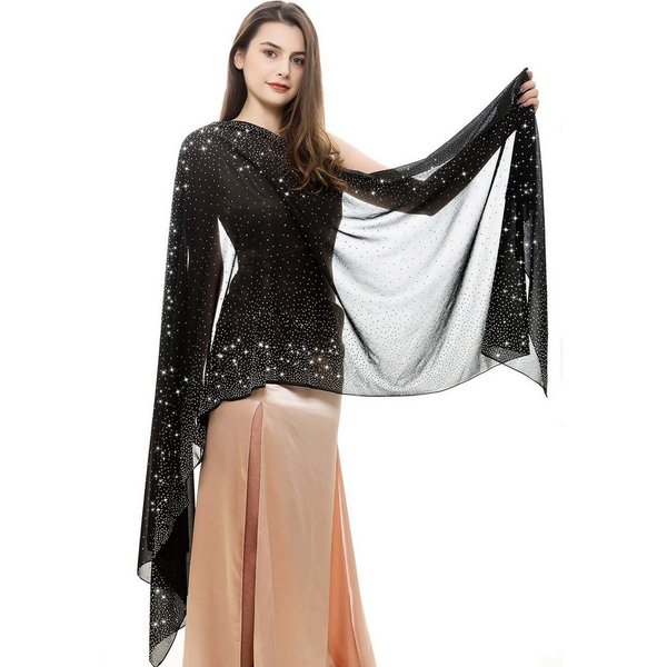 Zaewry Modeschal Glänzender Modeschal, Damen-Strass-Schal, modischer Chiffon-Schal, Stola für Abendkleider