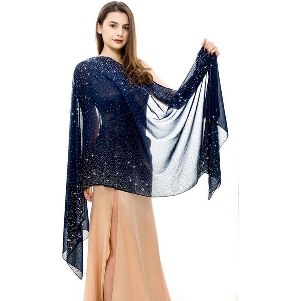 Zaewry Modeschal Glänzender Modeschal, Damen-Strass-Schal, modischer Chiffon-Schal, Stola für Abendkleider