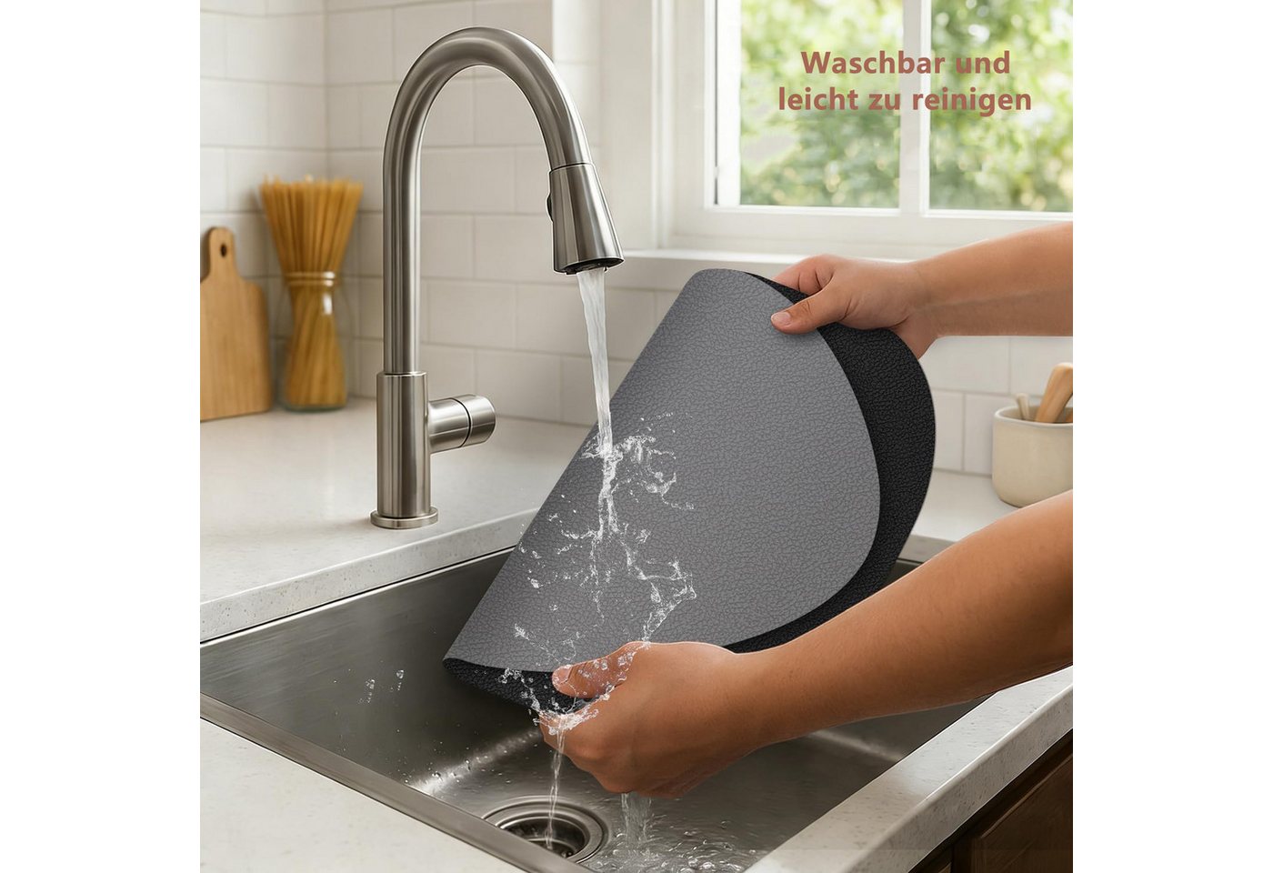 Zaewry Platzset Tischsets Leder und Untersetzer, Tischsets Abwaschbar, (4-St), Rund Doppelseitigen rutschfest Platzdeckchen – Bild 4 von 5