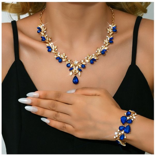 Zaewry Schmuckset Strassschmuck-Set, 2-teilig, Halskette und Armband, geeignet für Hochzeit, Ball und Party