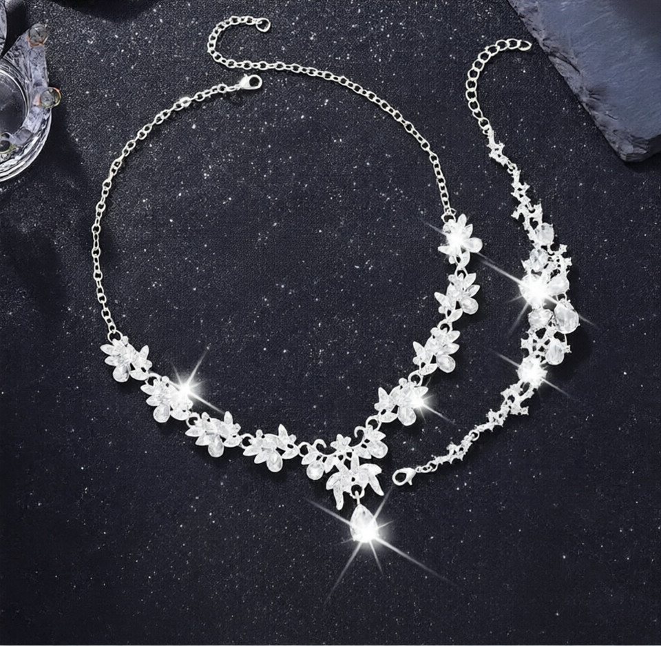 Zaewry Schmuckset Strassschmuck-Set, 2-teilig, Halskette und Armband, geeignet für Hochzeit, Ball und Party – Bild 2 von 5