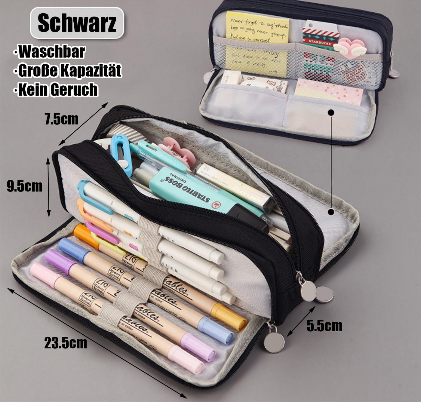 Zaewry Schreibgeräteetui Federmäppchen mit 3 Fächern – Großes Fassungsvermögen Stifteetui, (1-tlg), für Schule, Büro, Mädchen und Jugendliche, praktische Aufbew – Bild 3 von 5