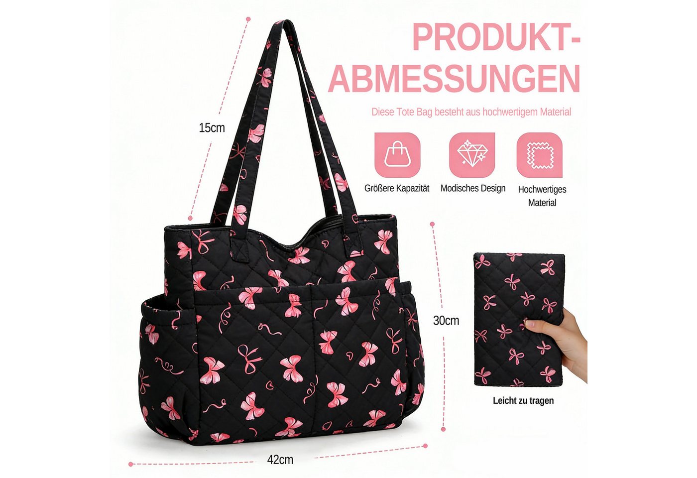 Zaewry Schultertasche Freizeit-Schultertasche, Damen-Tote-Bag, Große Handtasche, Reisetasche für unterwegs – Bild 3 von 5